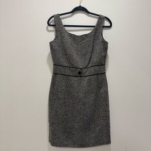 Ann Taylor Gray Tweed Sheath Dress with Belt Detail Business Casual Sleeveless